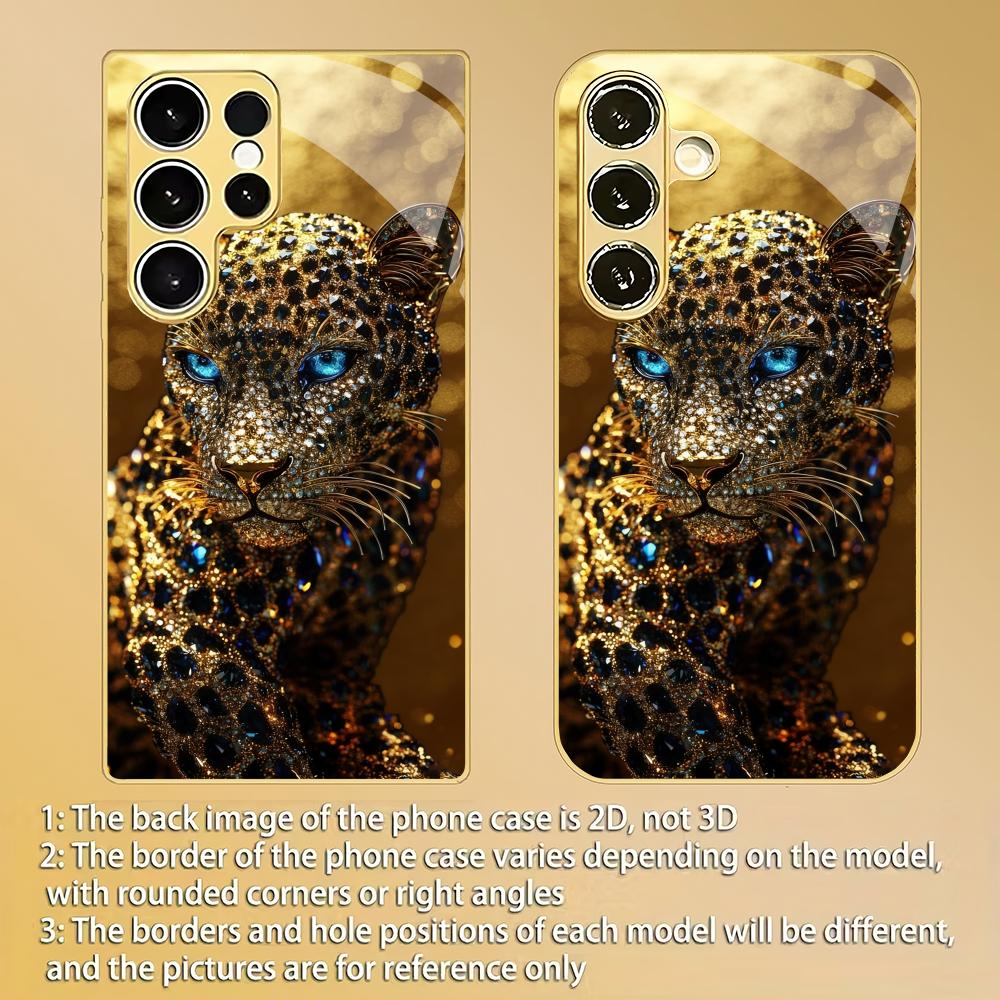 Golden Leopard Electroplated Glass Phone Case Suitable for Samsung Galaxy S26 S25 S24 S23 S22 S20 FE/Ultra/Plus Anti Drop