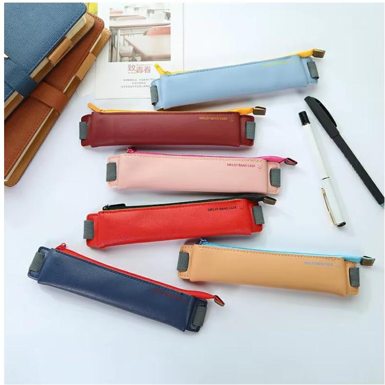 PU Leather Mini Pen Bag Elastic Book Pencil Case Portable Pen Pouch Notebook Journal Pencil Holder Office Student Stationery