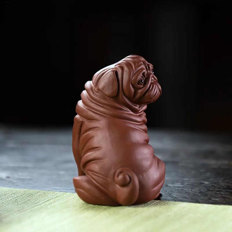 Yixing Purple Clay Tea Pet Chinese Zodiac Dog Statue Animal Tea Figurine Ornaments Household Handmade Tea Set Decoration