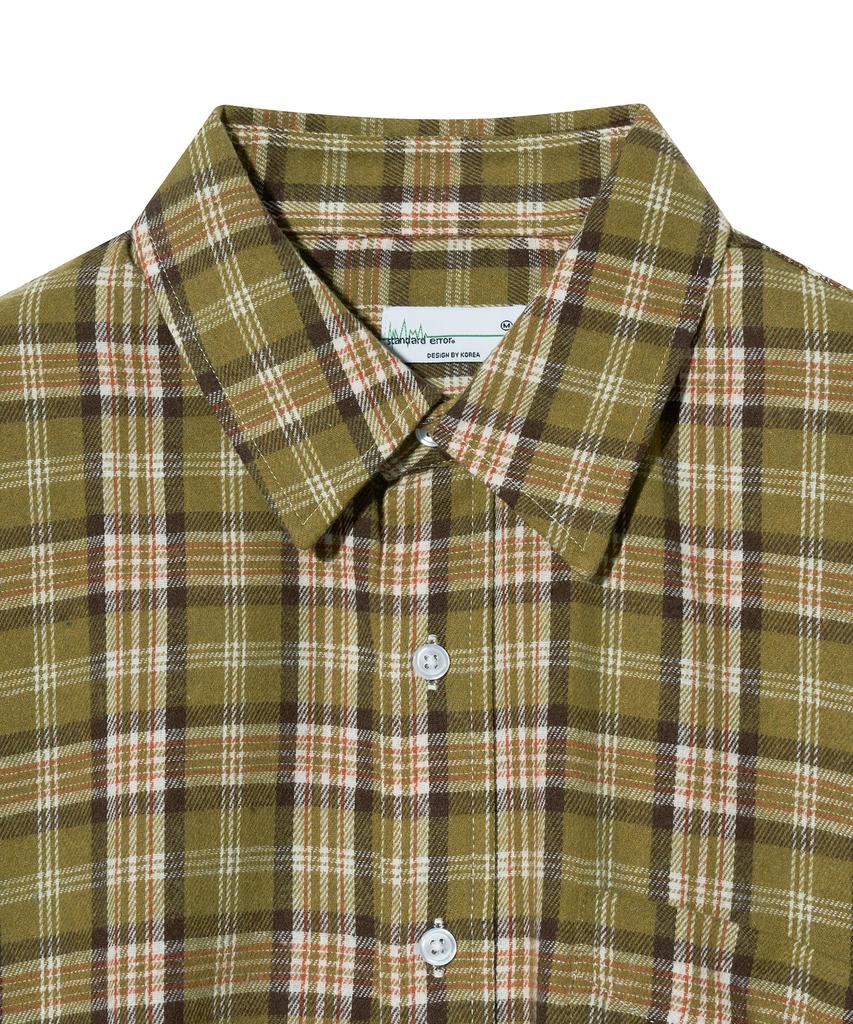 STANDARDERROR 87-Stan089 Classic Vintage Oversized Pocket Long Sleeve Check Shirt Olive