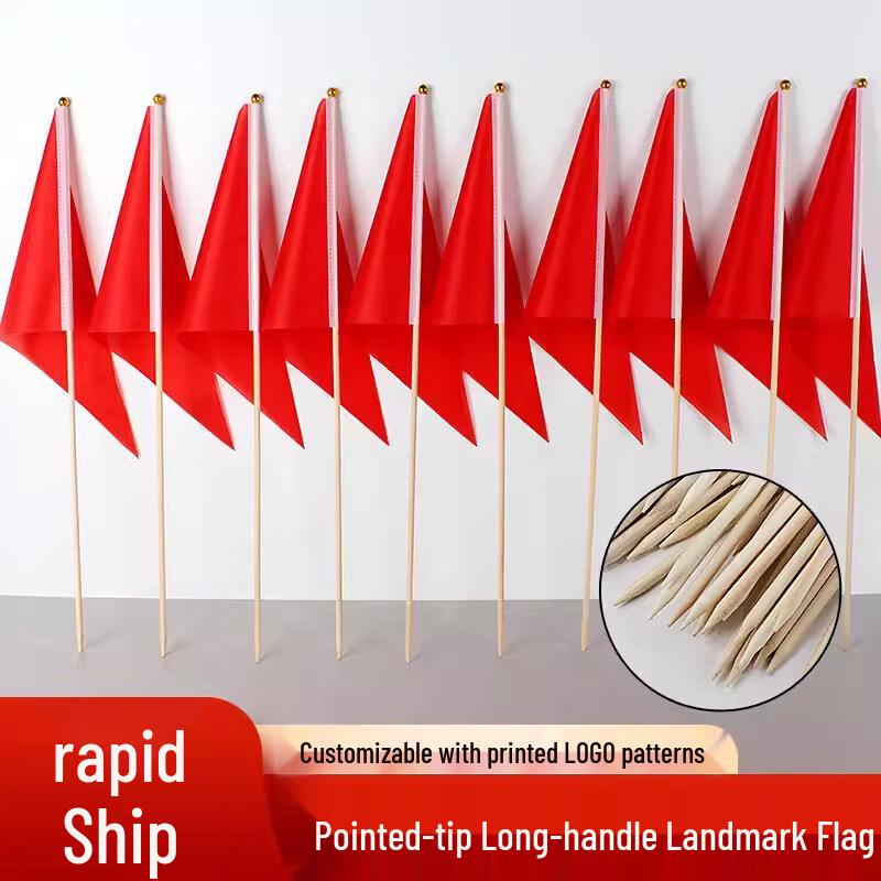 Red Triangular Ground Marker Flags with Pointed Poles