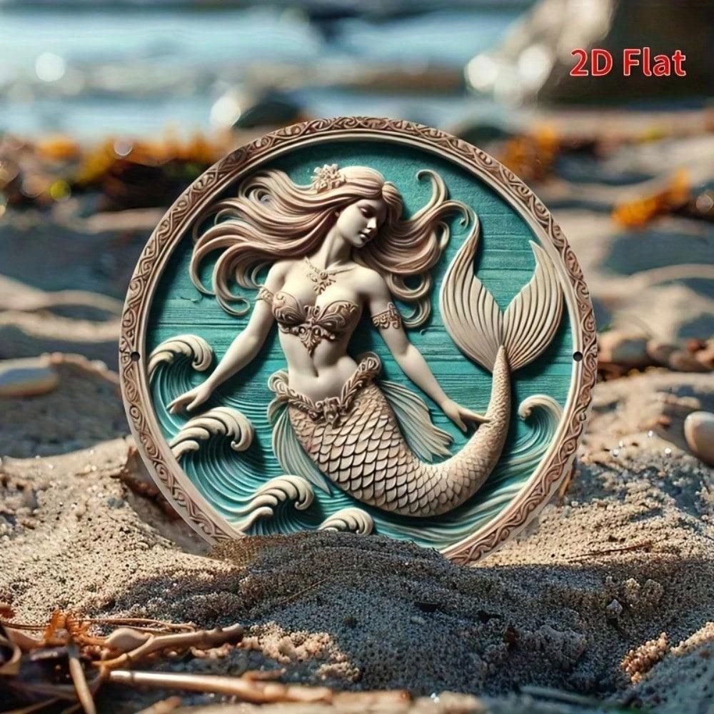 Metal Poster Wall Art Mermaid Wave 8x8 inch for Living Room