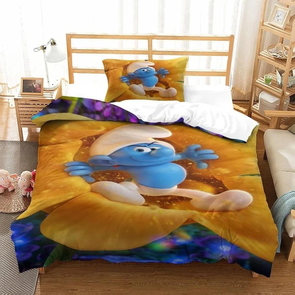 

Мила анімована наволочка для ковдри зі Смурфами, 3D-друк, синій комплект постільної білизни з Ельфами для підлітків та дорослих, із застібкою-блискавкою, декор кімнати EU Single(135*200cm)3pcs