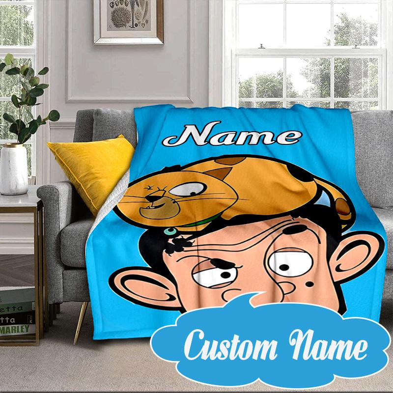 Custom Name Bean's Head Adventure Blanket bed sofa Blanket Flannel Blanket for Camping, Hiking, Picnic Essentials,gift for Fan family