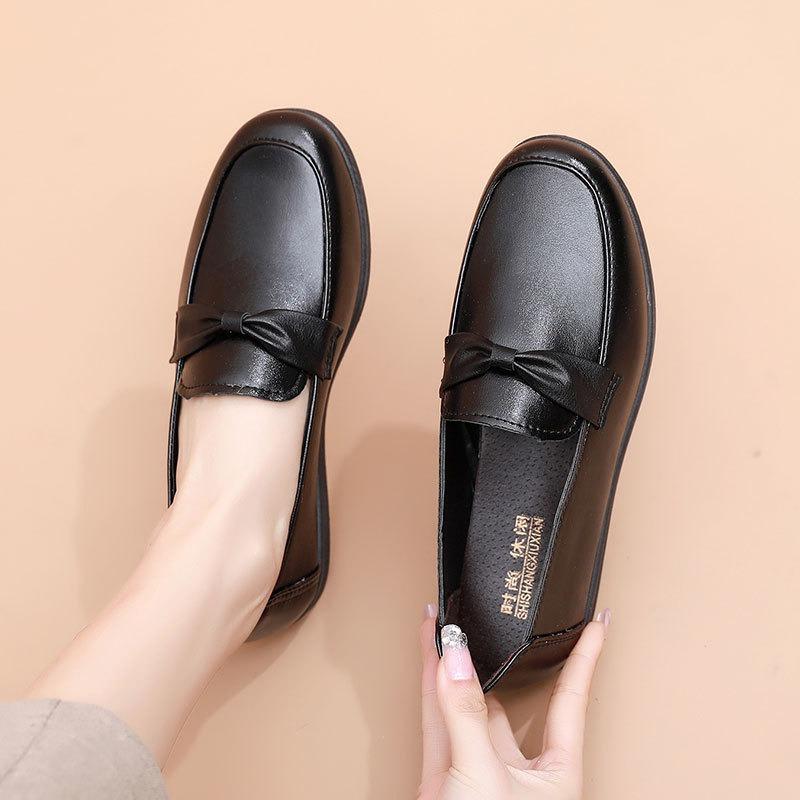 New Shoes, Leather Shoes, Spring and Autumn Soft-soled Non-slip, Middle-aged Women's Single Shoes, Flat-soled Work Shoes, Elderly Shoes