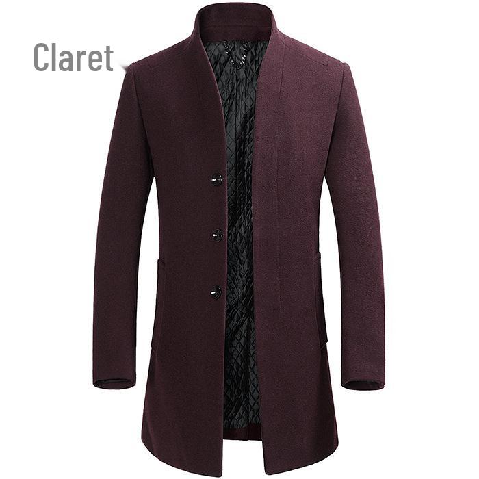 Men's Mid-Length Stand-up Collar Wool Blend Overcoat - Non-Iron Fashion Outerwear for Autumn/Winter 2020