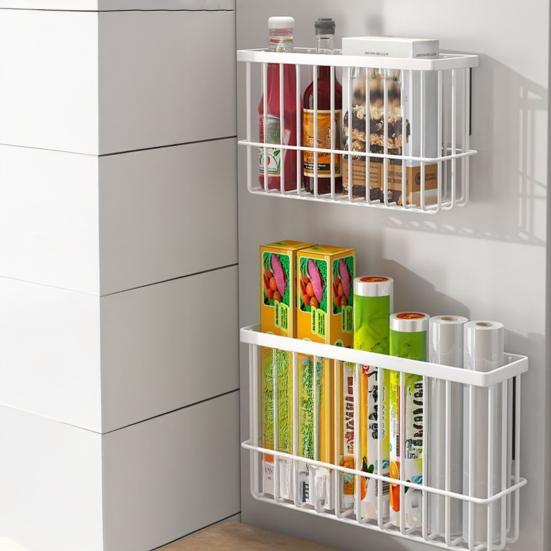 Cabinet Door Organizer Adhesive Storage Rack Inside Cabinet Kitchen Wall Mounted Pantry Caddy Hanging Storage Basket for Fridge Bathroom Organization