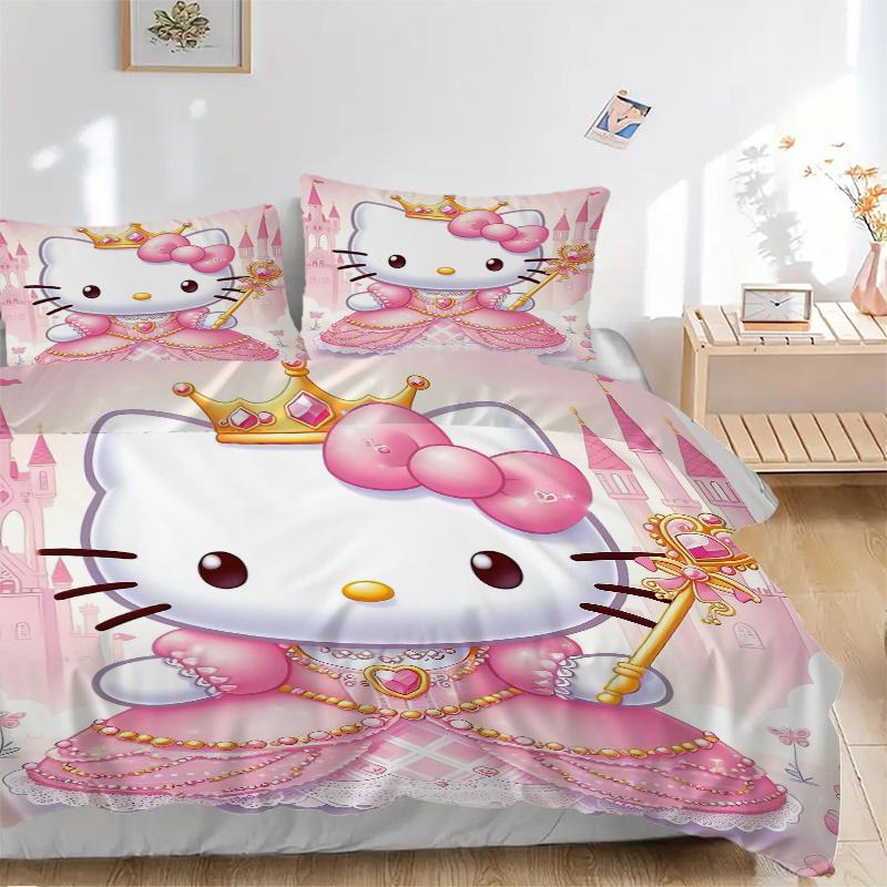 

3pcs Hello Kitty as a Princess Quilt Cover Set - Soft and Cozy Bedroom, Guest Room and Dorm Decorative Bedding 3-Piece Set 1 Quilt Cover + 2 Pill 135x200cm