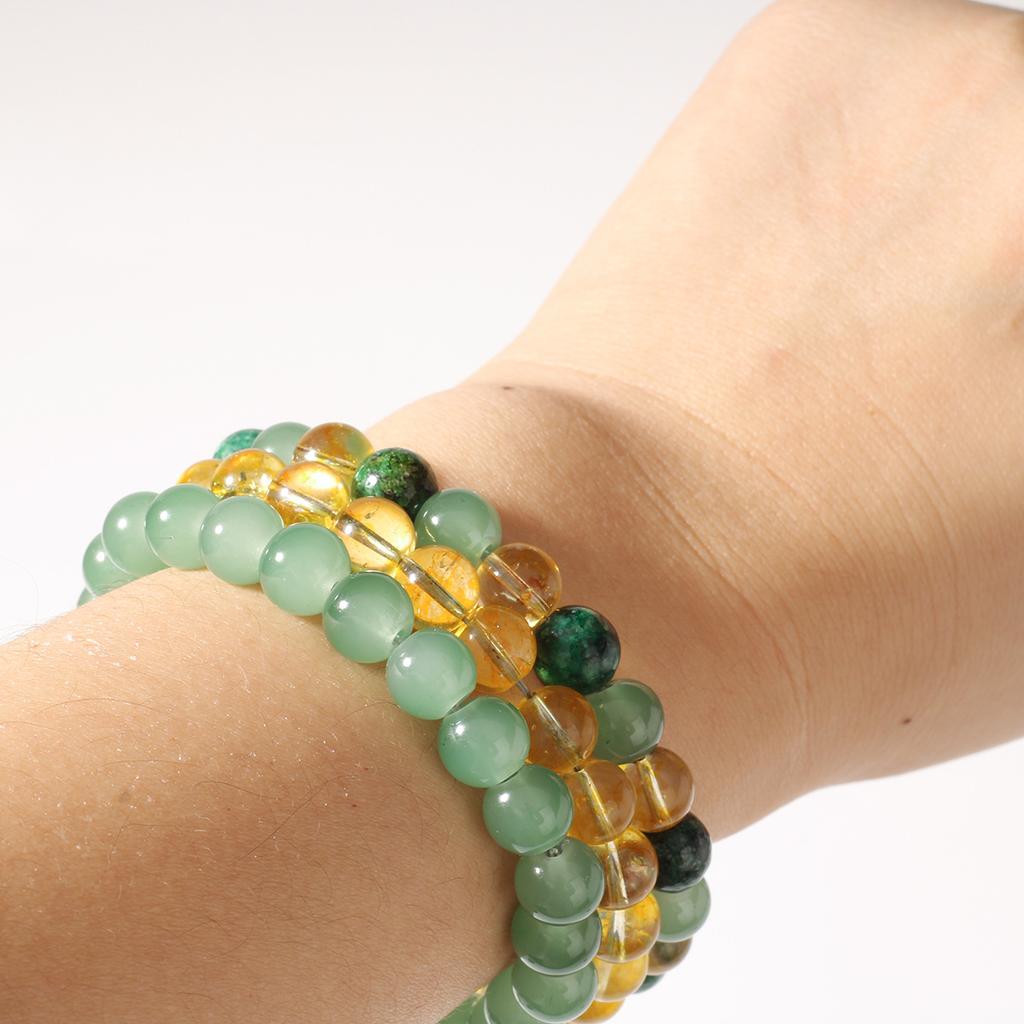 Festive Gifts Green Aventurine Golden Rutilated Quartz And Malachite Beaded Bracelet Set Natural Fashion Jewelry Daily Wear Simple Versatile Accessory