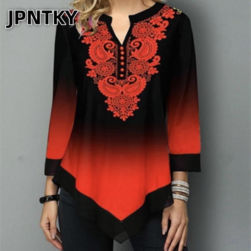 JPNTKY Camicie e Bluse Casual da Donna a Manica Lunga con Scollo a V