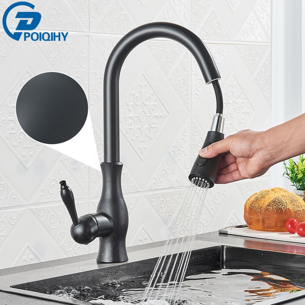 

POIQIHY бронзовый черный кухонный кран выдвижной кухонный смеситель для раковины кран для ванной комнаты смеситель для холодной и горячей воды кран для кухни вращение на 360 градусов матовый черный