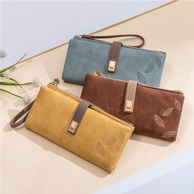 Cartera para mujer, diseño largo, estilo retro, de piel sintética, tarjetero, con estampado esmerilado, hebilla y cremallera, bolso de mano para mujer