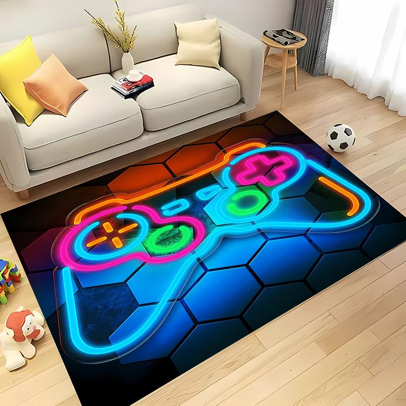 Cartoon Gamer Gamepad Rug Non-Slip Floor Mat for Kids Bedroom Living Room Sofa Kitchen Decor