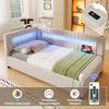Daybed 90x200 Sofa Bed Hydraulic Storage 7-color LED USB+Type-C Bed Frame Slatted Frame Linen Beige (without Mattress) Bedroom/Living Room