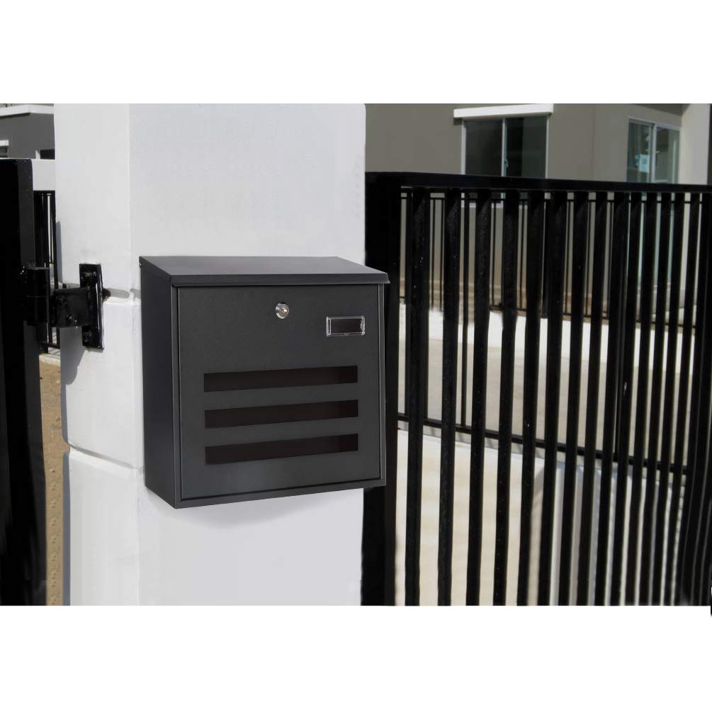Jssmst Mailbox, Black, Key Lock, Large, Wall-Mounted, 34.5x33x11cm (918-Black)
