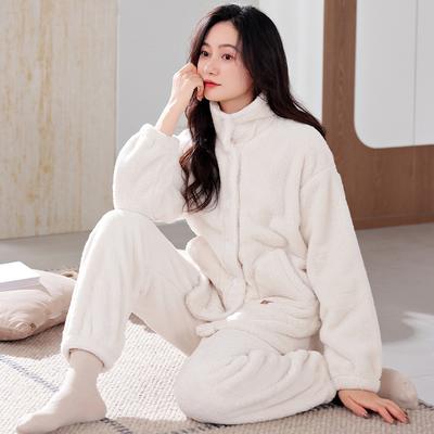 Pajamas Women'S Autumn And Winter Winter Coral Fleece Thickened Fleece Warm Flannel Loungewear Set
