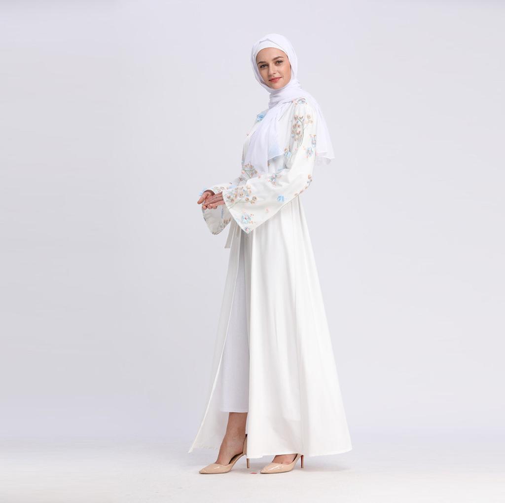 Women Openwork Embroi Long Dress Robe Open Abaya Cardigan Muslim Dubai Robe Gown
