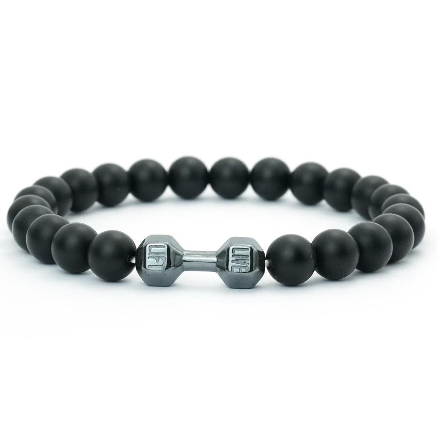 Minimalist Dumbbell Bracelet For Men 8mm Volcanic Stones Hematite Meditation Healing Braslet Motorcycle Cool Riding Accessories