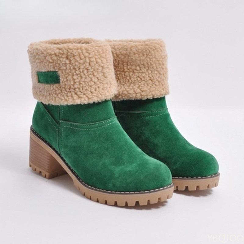 New autumn winter mid length thick heel snow boots large size simple comfortable height increasing versatile cotton shoes