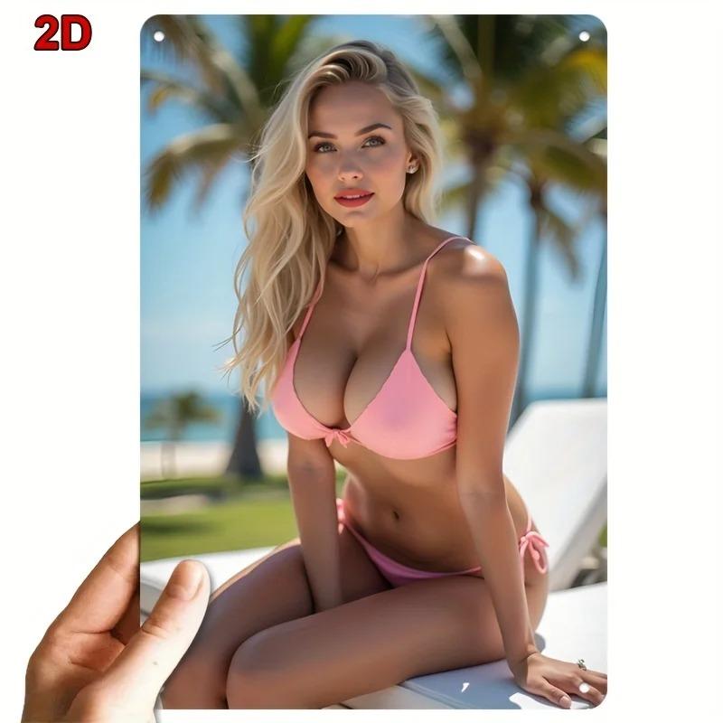 Retro Metal Tin Sign Vintage Beach Bikini Woman Art Wall Decor for Home Bar Cafe