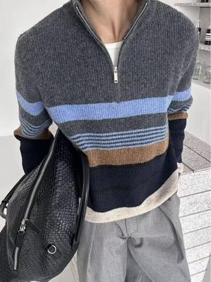 Men's Trendy Loose Half-Zip Knit Pullover for Fall and Winter