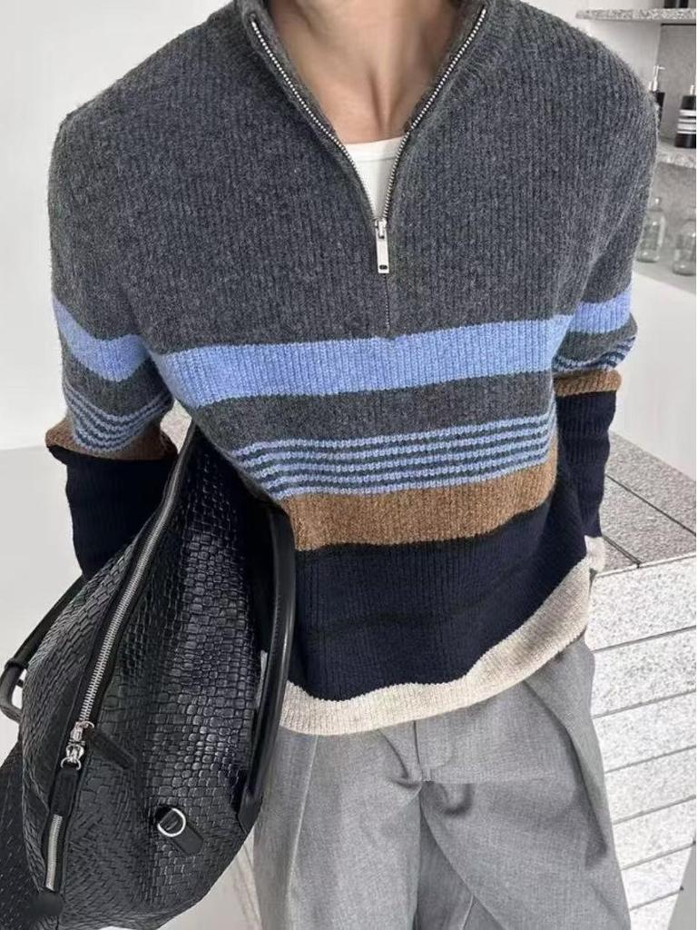 Men's Trendy Loose Half-Zip Knit Pullover for Fall and Winter