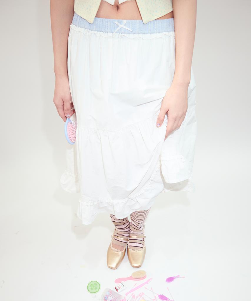 Yuhee Tiered Lace Midi Skirt_White