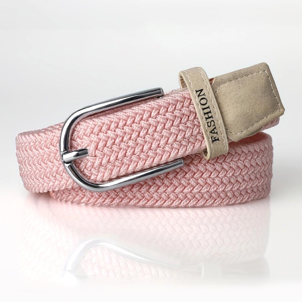 Women's Elastic Belt Casual Fashion Pin Buckle Waist Belt Expandable Braided Stretch Elastic Belt 6 Colors, No Need For Punching