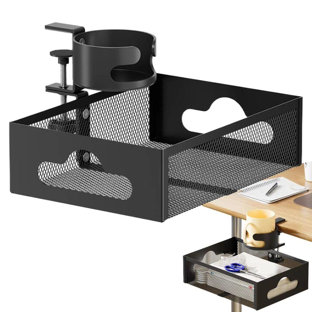 No Drill Under Desk Storage Rack 360 Degree Rotating Under Desk Organizer Desk Accessories