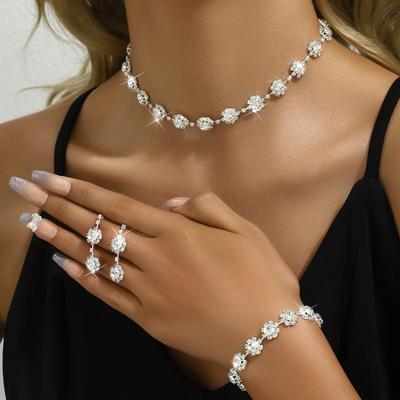 4-teiliges Damen Klauenketten Serie Sonnenblumen Ohrringe Halskette Armband Zirkon Set Hochzeit Bankett Party Accessoires