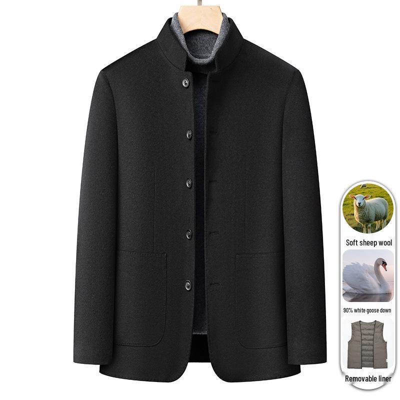 Dad's Middle-Aged Men's Wool Zhongshan Suit: Winter Business Casual Down-Lined Coat