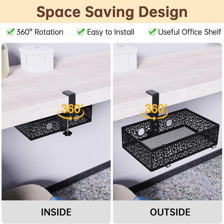 Organizer do przechowywania pod biurkiem Mocowany na zacisk Metalowy kosz-szuflada pod blat (Styl stały)