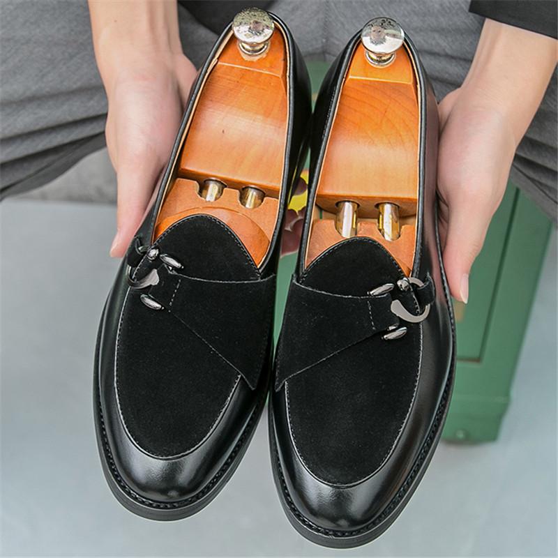 Monk Strap Loafers New Men's Pointed Mix Patchwork Leather Shoes For Male Designer Formal Wedding Prom Dress Homecoming Footwear