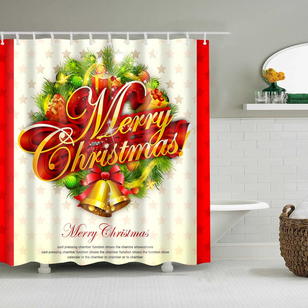 Merry Christmas Shower Curtains New Year Santa Bathroom Decor Bath Curtain Cartoon Snowman Elk Bath Bathroom Curtains