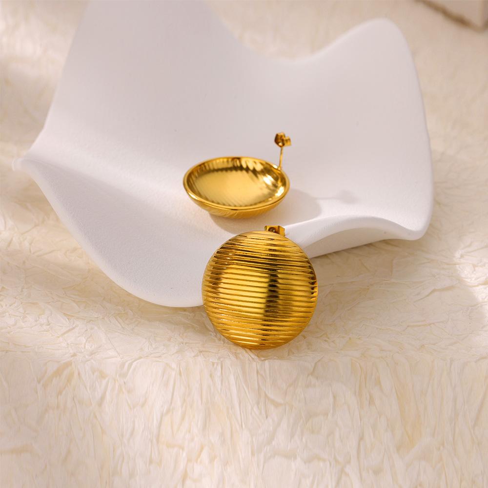 Chunky Round Striped Stainless Steel Earrings for Women Gold Color Wedding Aesthetic Earring Jewelry Accessories Christmas Gift
