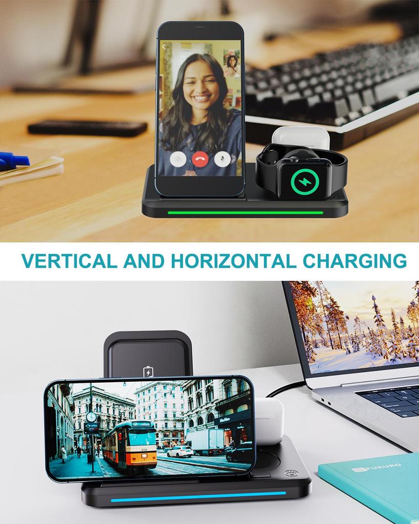 Magnetic Foldable 3-in-1 Wireless Charger for Fast Charging Apple, Samsung, Huawei, Xiaomi