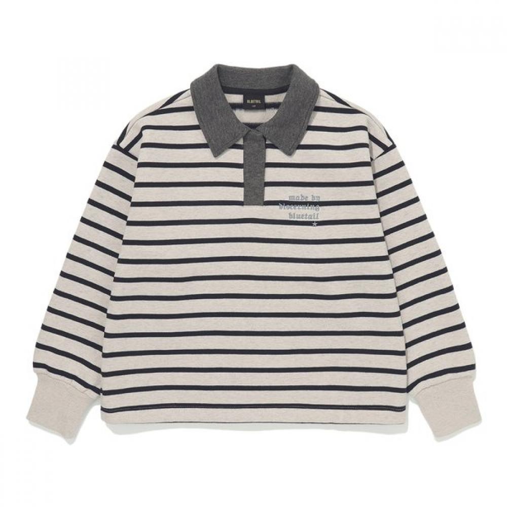 Bluetail Navy ConTrasT STripe Collar T shirT azi4Ts05nv