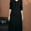 2025 Autumn/Winter Women's Long-Sleeve Loose Slimming Mid-Length Solid Color Dress
