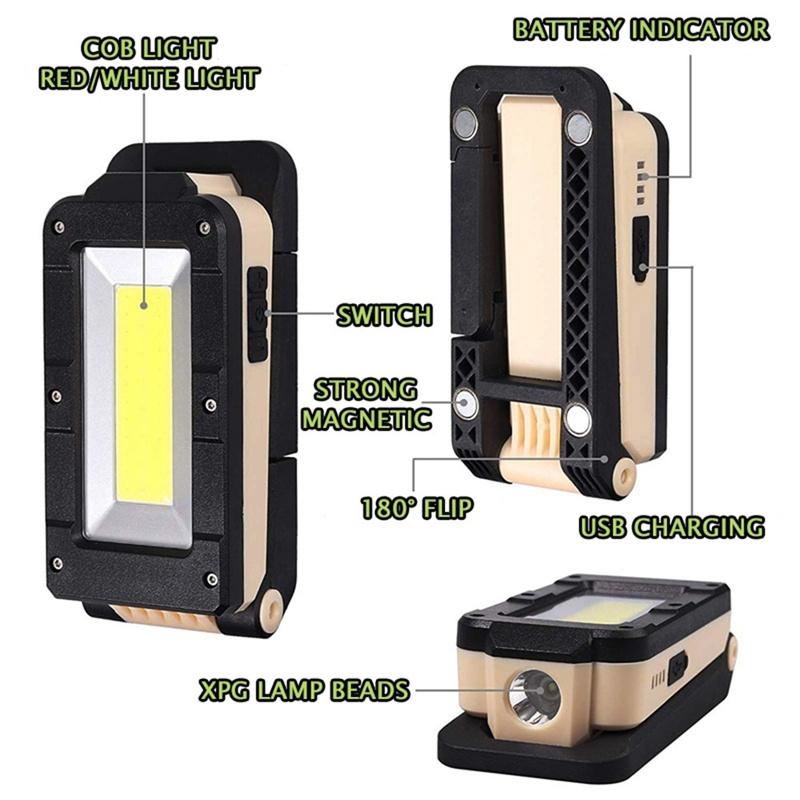 1PC Portable COB Work Light USB Rechargeable Ultra Bright LED Flashlight Folding Car Repair Inspection Lamp Car