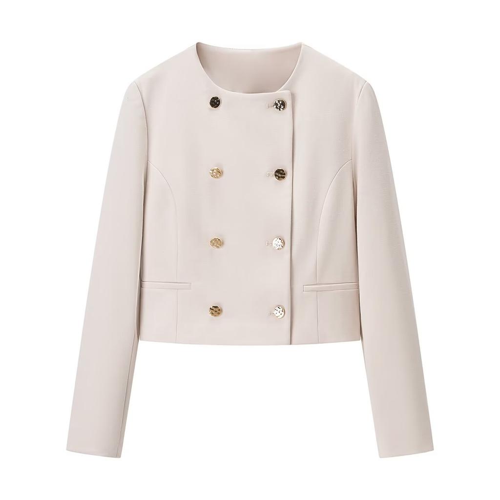 European and American style, new women's clothing, short double-placket blazer with chain belt and ankle pants.