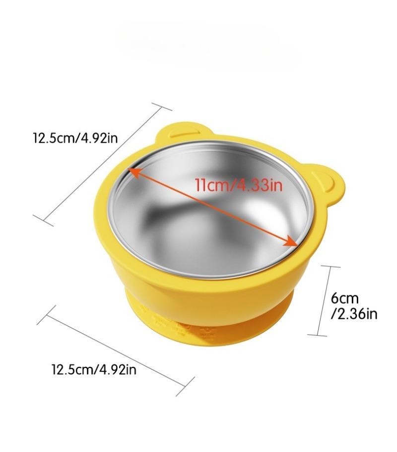 304 Stainless Steel Baby Feeding Bowl Easy to Clean Heat Resistant Kids Tableware Silicone Suction Base Divided Design