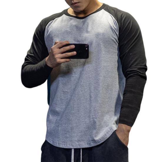

Men Shirt Contrast Colors Breathable Round Neck Soft Spring Top for Jogging XL чорний