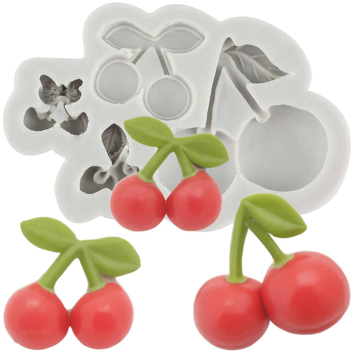 

Cherry Silicone Molds Fruit Themed Fondant Mold Cake Decorating Tools Cupcake Topper Chocolate Candy Craft Gum Paste Polymer Clay серый