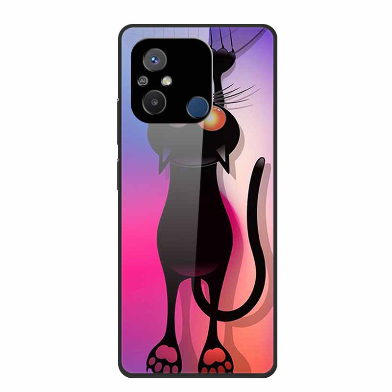 Gehärtetes Glas Case für Redmi 12C Rückabdeckung Hartschalen Case für Xiaomi Redmi 12C 4G Handyhülle Redmi12C Fundas 22120RN86G Cooler Stoßfänger