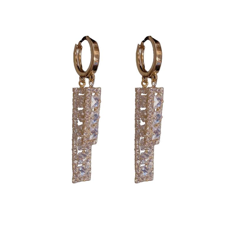 Temperament Geometric Zircon Tassel Earrings Niche Design High-end Exquisite Versatile Earrings Wholesale