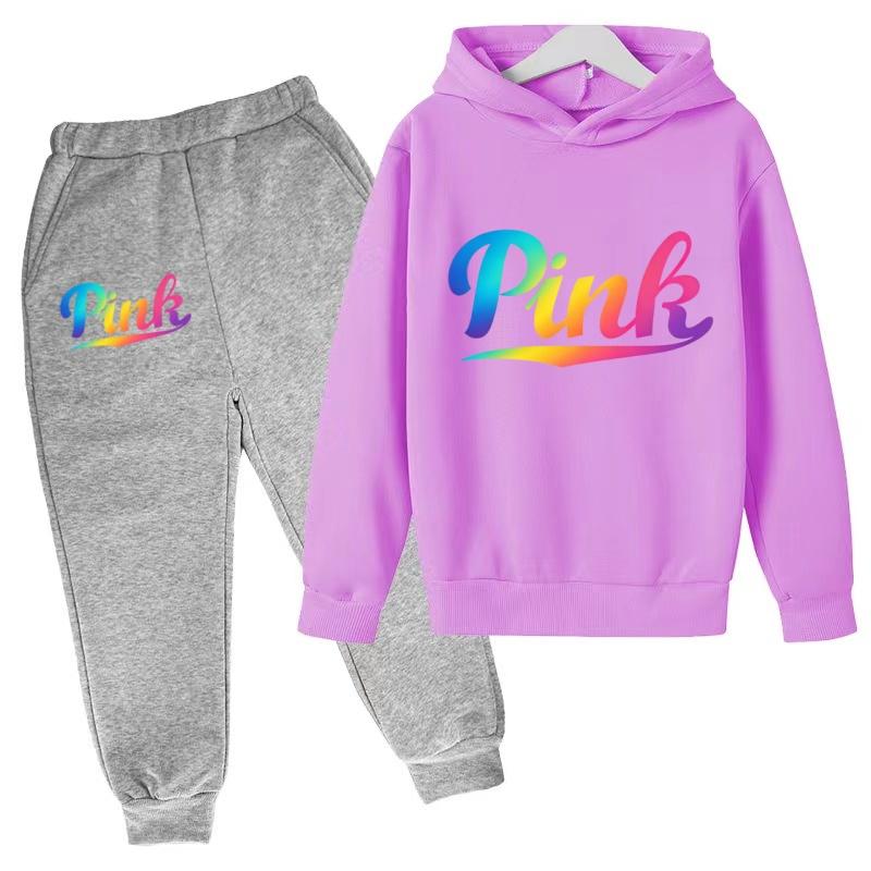 Kids Hoodie Pink Letters Print Coat Boy Girl Toddler 3-12 Years Charming Casual Clothing Top+Pants 2P Leisure Sports Fashion Set