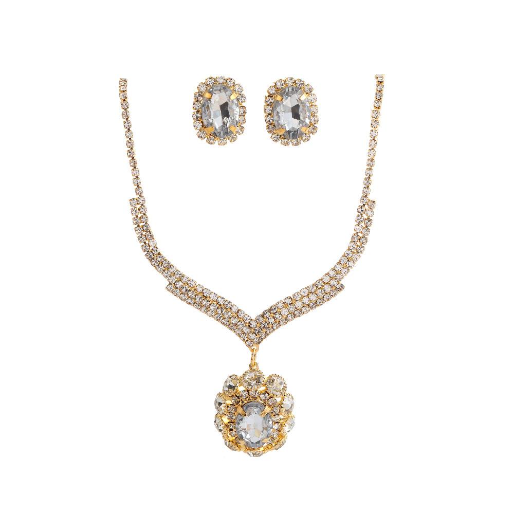 Premium Strass Zirkon Halsband Örhängen Bröllopssmycken Fest Mångsidigt Set Lätt Lyxig Design Örhängen Dam