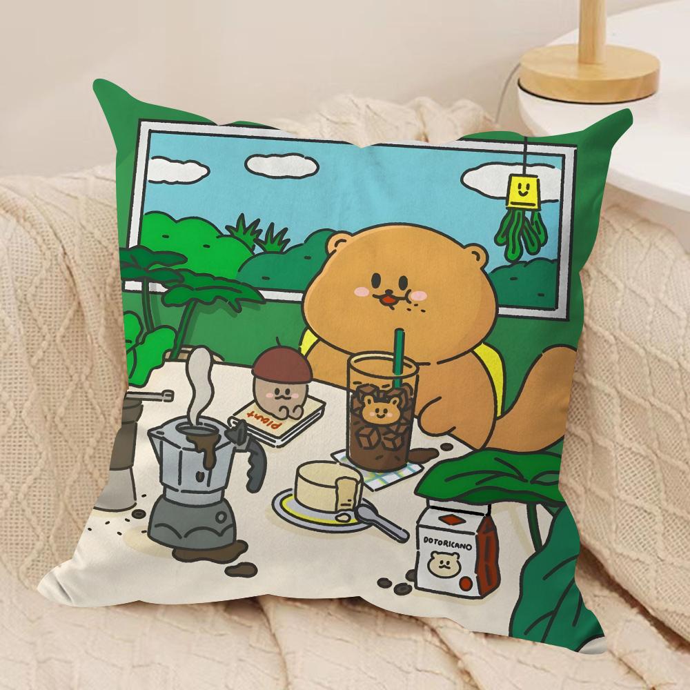 Cute Bear Cushion Cover Soft Plush Fabric DoubleSided Printed Sofa Cushion Cover for All Seasons Home Decor Gift
