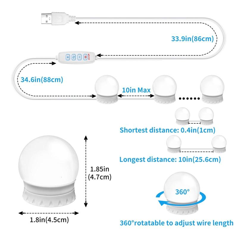 A96I-LED Vanity Mirror Lights With 14 Dimmable Bulbs,10 Brightness Levels Adjustable,For Makeup Desk Bathroom Dressing Room