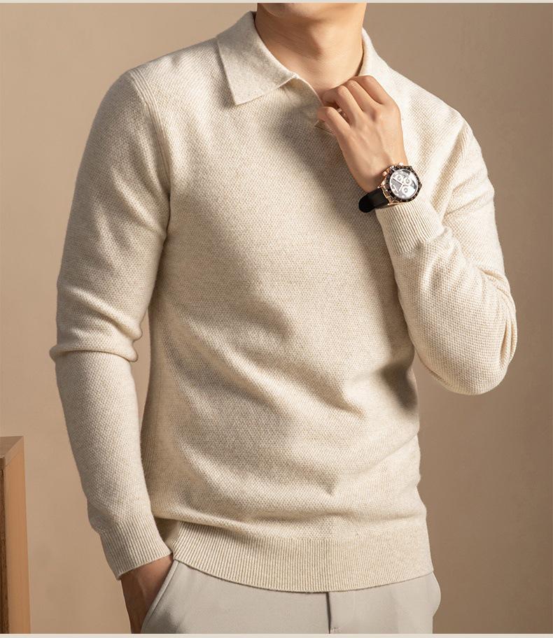 Men's Seagull Neck Cashmere Sweater Base Layer with Turn-Down Collar
